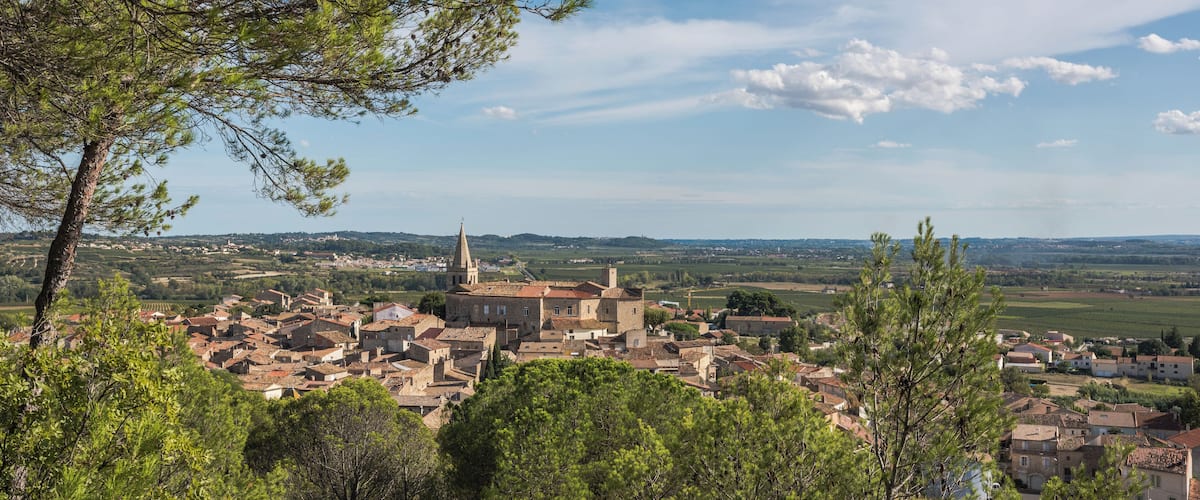 Murviel-lès-Béziers, Hérault, France. View of the village from the North.