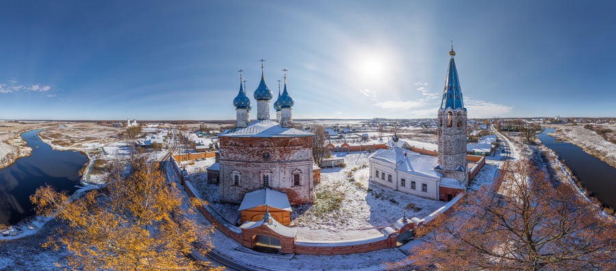 Aerial view of Ivanovo city during snow day, Russia