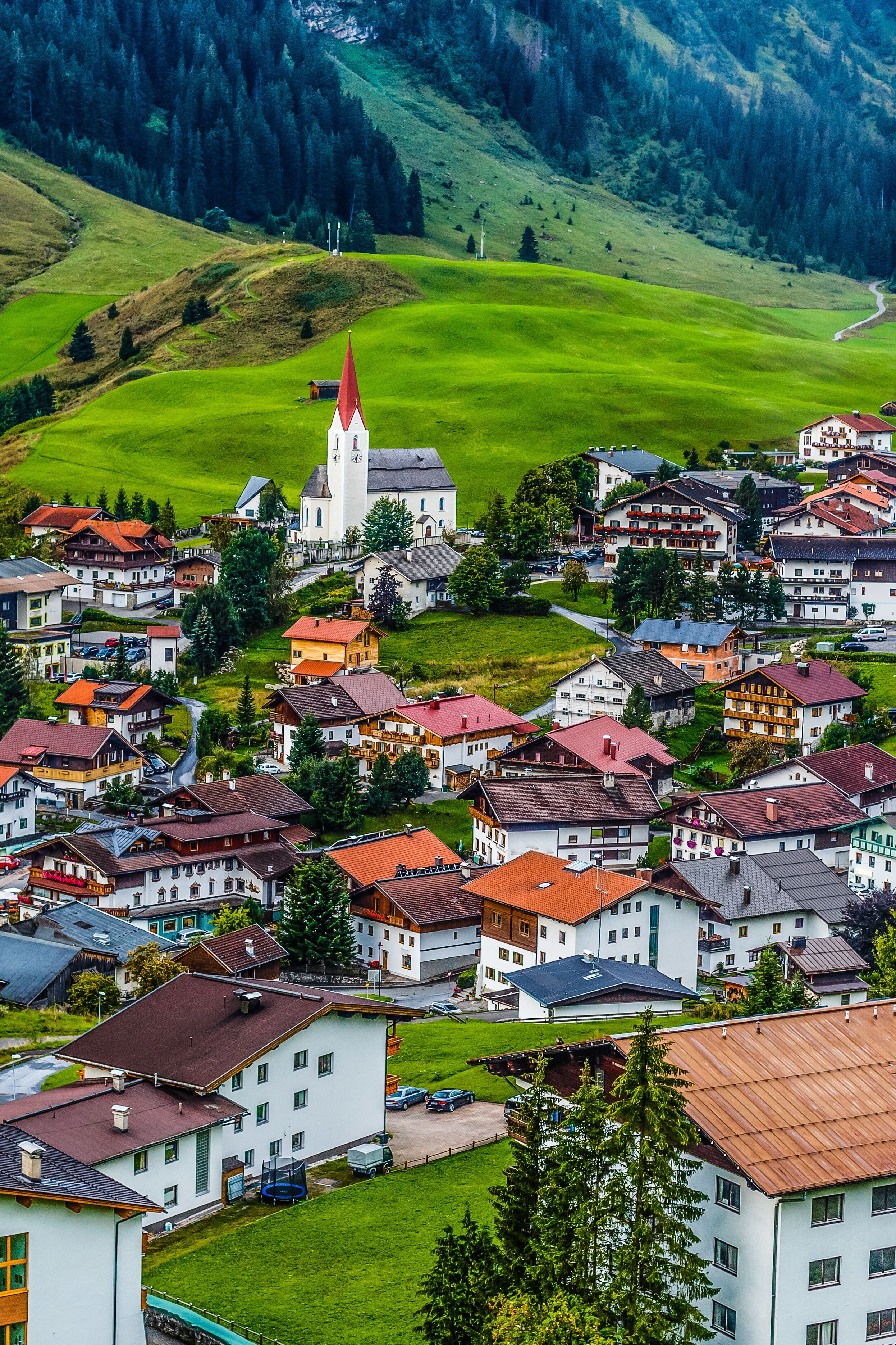 Mountain valley village landscape summer