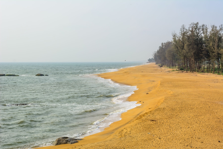 fishning boats at the rocky beach of Someshwar, Mangalore, Karnataka, India