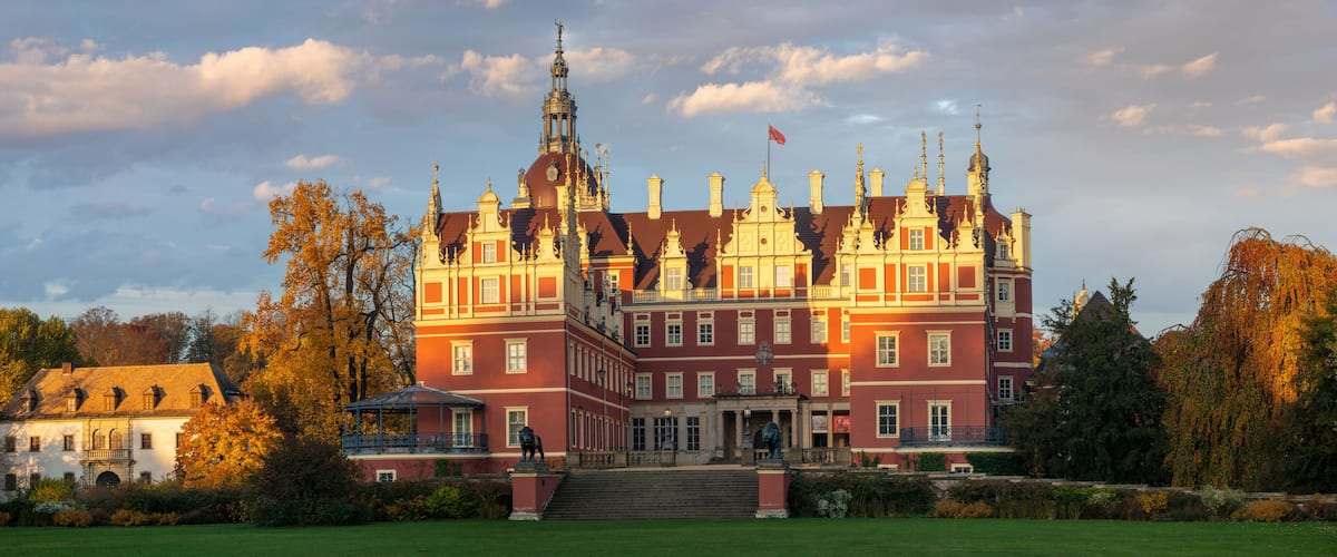 Bad Muskau Castle surrounded by autumn park-panorama