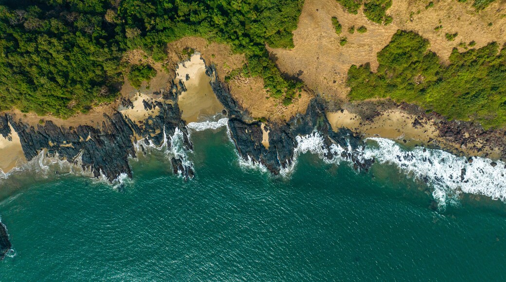 drone shot of blue water beach in maharashtra