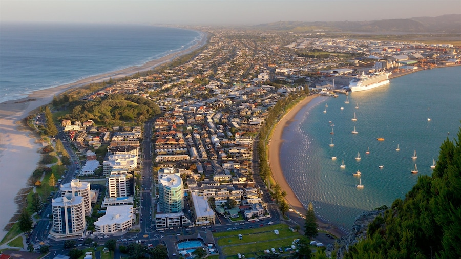 Mount Maunganui which includes general coastal views, a bay or harbour and a coastal town