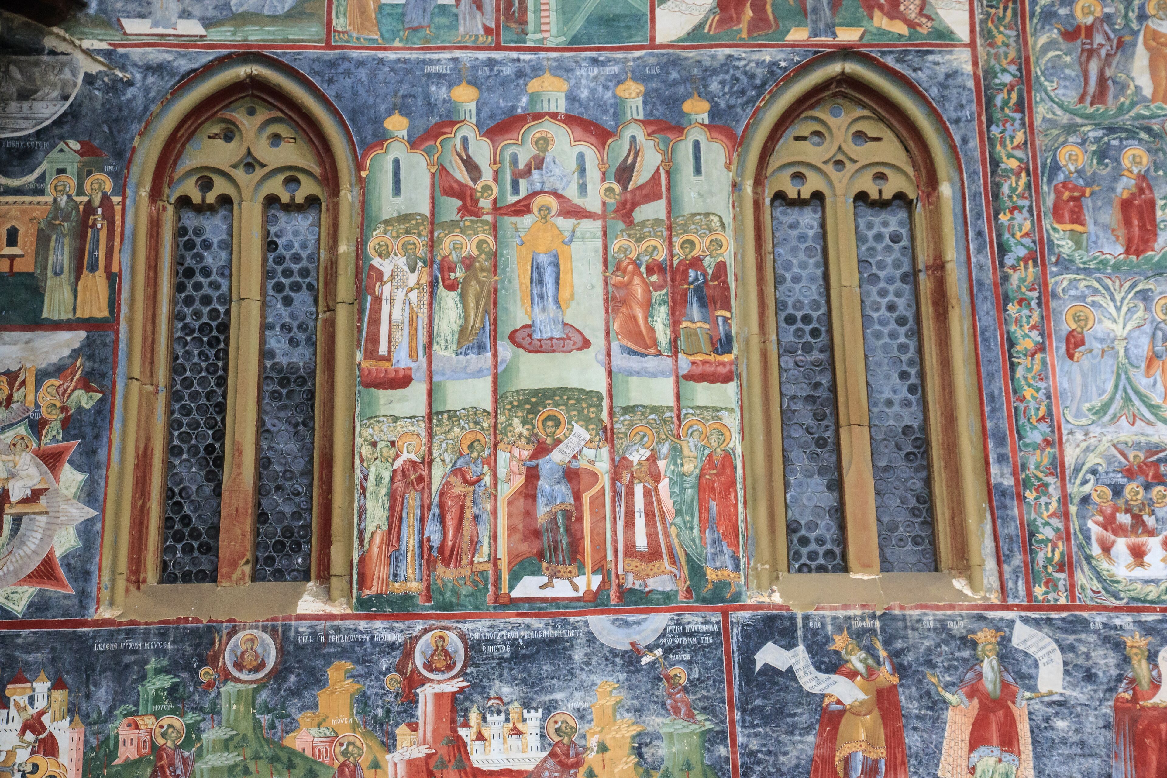 Europe, Romania, Bucovina, Bucovina Monasteries, Sucevita  16th Century, Painted Monastery. Religious Frescoes.