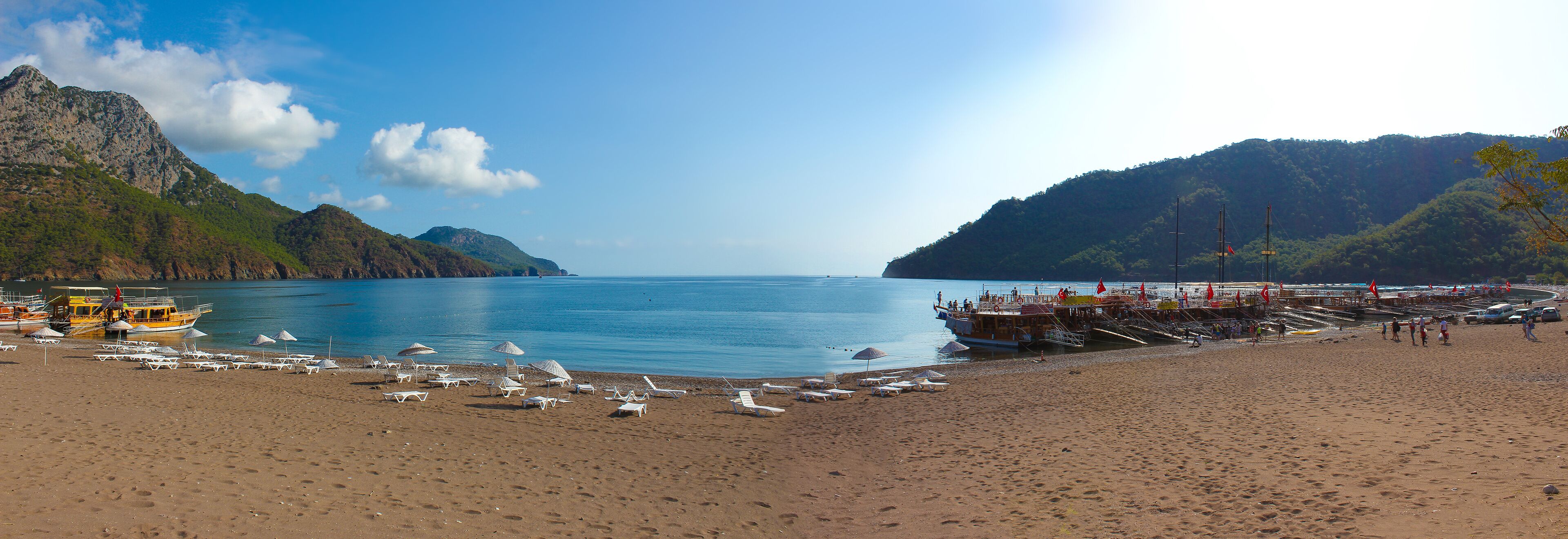 Yacht on the shore of the cozy bay of Adrasan, near Antalya and Kemer, Turkey