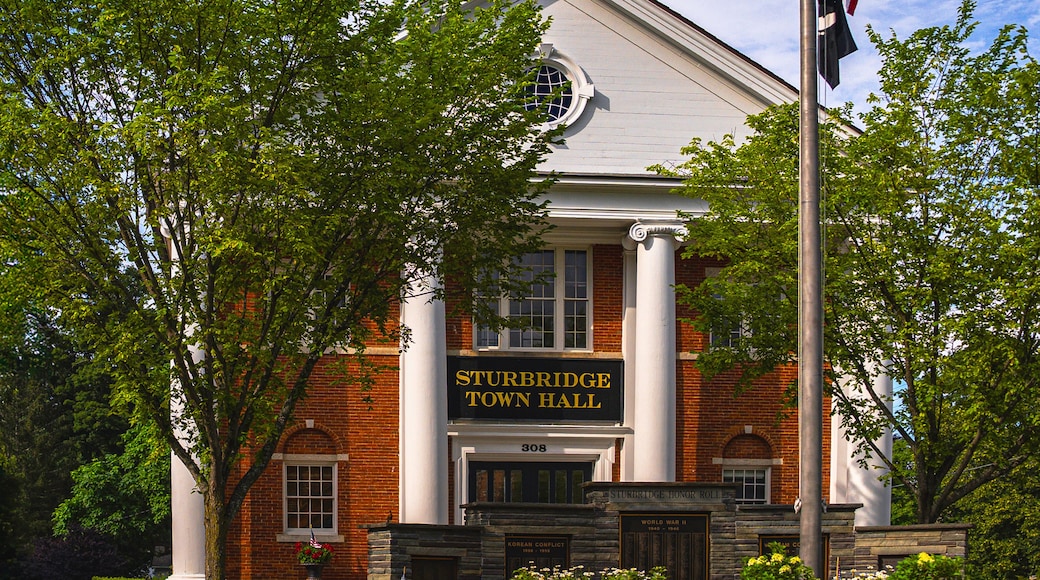 Sturbridge Town Hall in Massachusetts, built in 1838, stands as a proud example of Greek Revival architecture with Colonial Revival enhancements