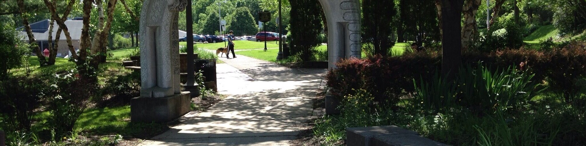 Dad loves pancakes so we went to breakfast at The Inn at Coventry, the best! This archway leads to a little park outside the library.