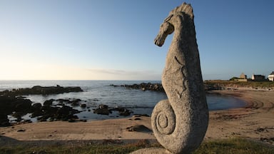 Plouescat featuring general coastal views, a sandy beach and a sunset