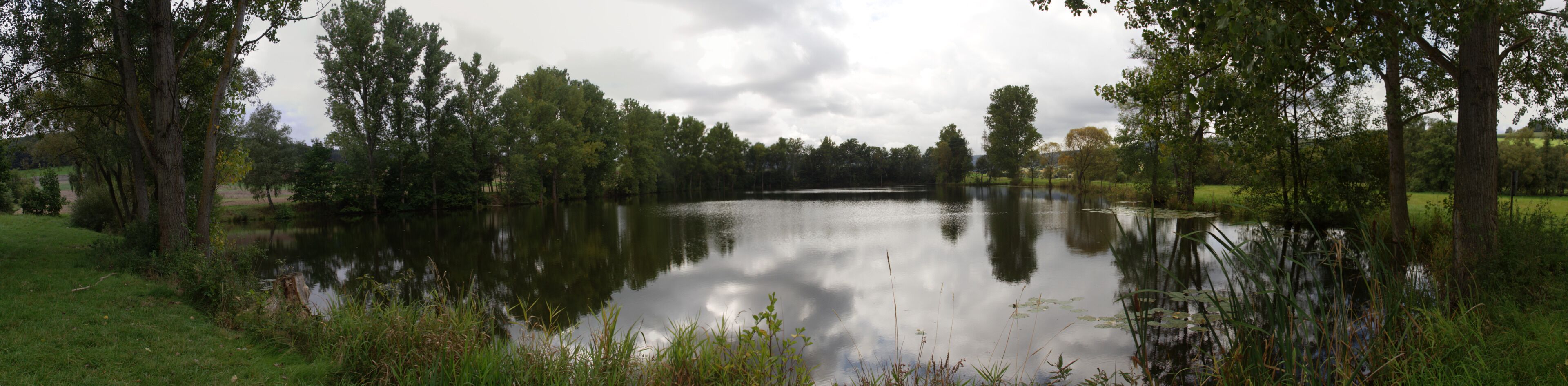 Panorama Pfordter See (artificial lake - former gravel pit) near Pfordt, Schlitz, Hesse, Germany