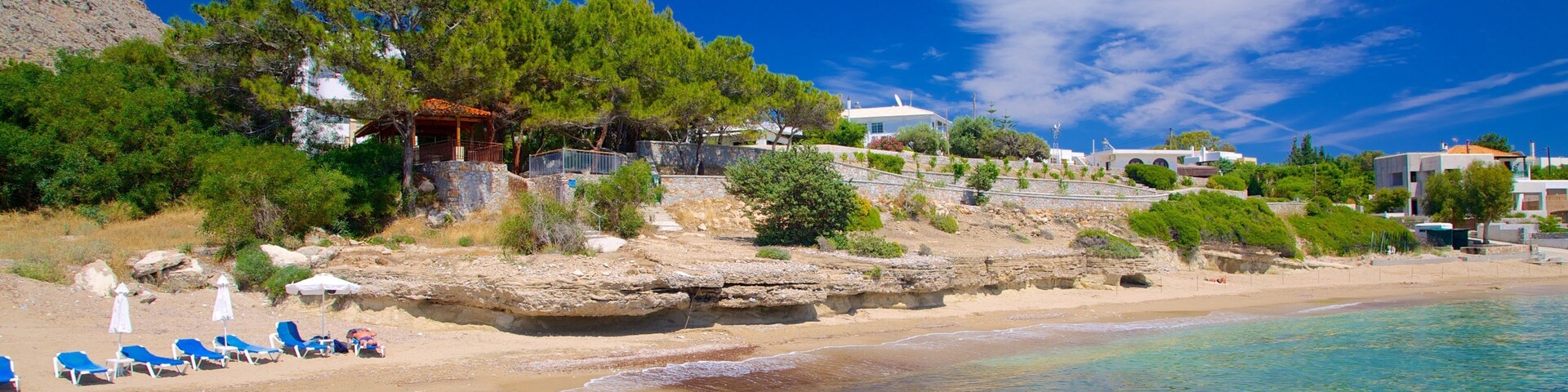 Pefkos Beach ofreciendo una playa y vistas de una costa