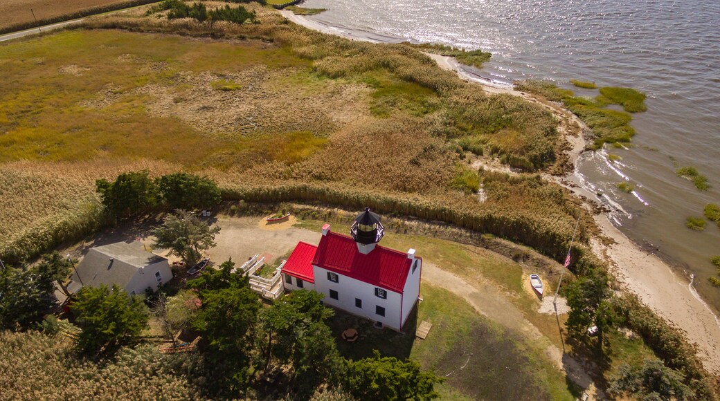 Aerial images of the newly remodeled and restored East Point Lighthouse in Cape May on the Delaware bay