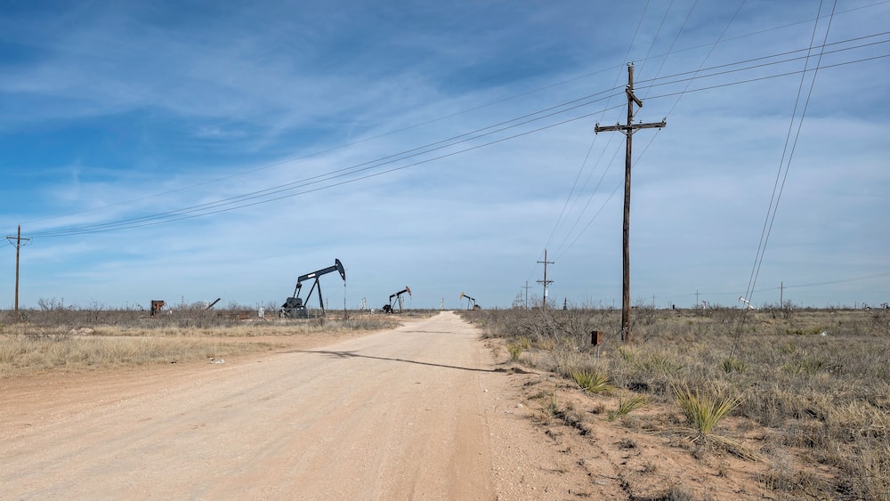 Oil pumpjacks on the Permian Basin oil field near Seminole, Texas, USA