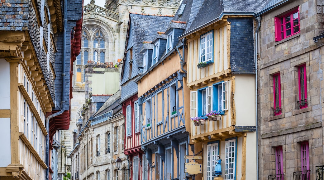 Old houses and cathedral in Quimper, Brittany, France