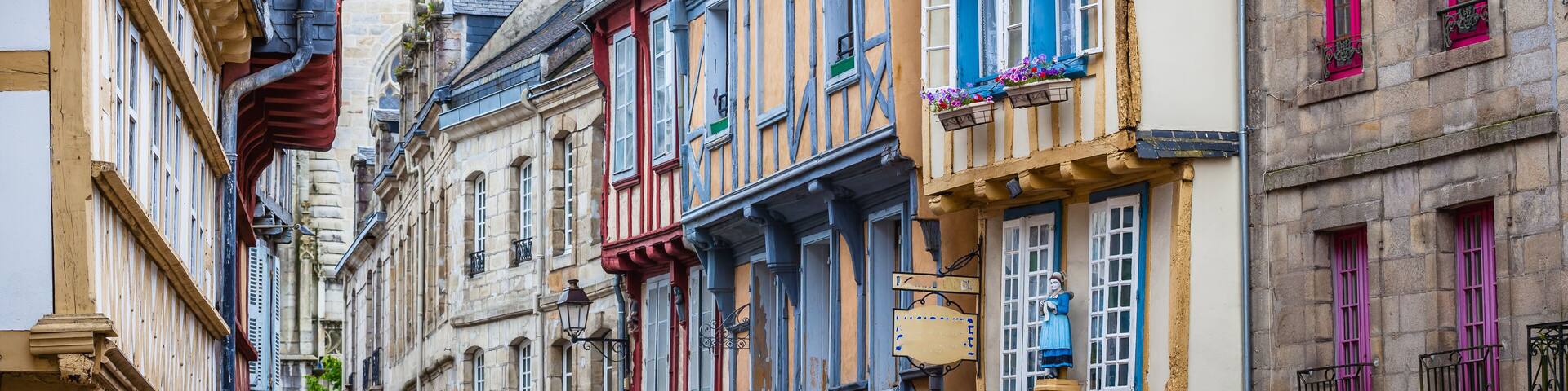 Old houses and cathedral in Quimper, Brittany, France