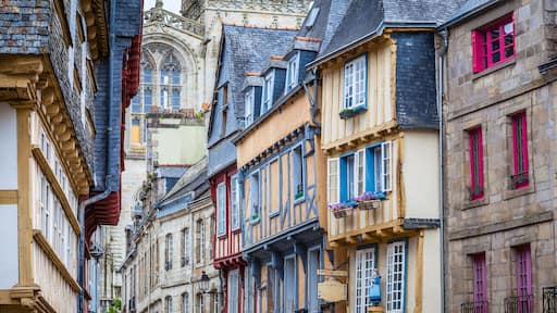 Old houses and cathedral in Quimper, Brittany, France