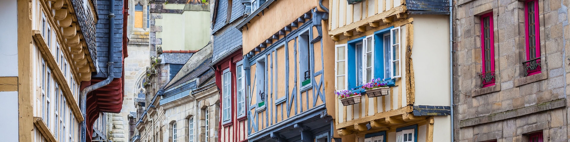 Old houses and cathedral in Quimper, Brittany, France