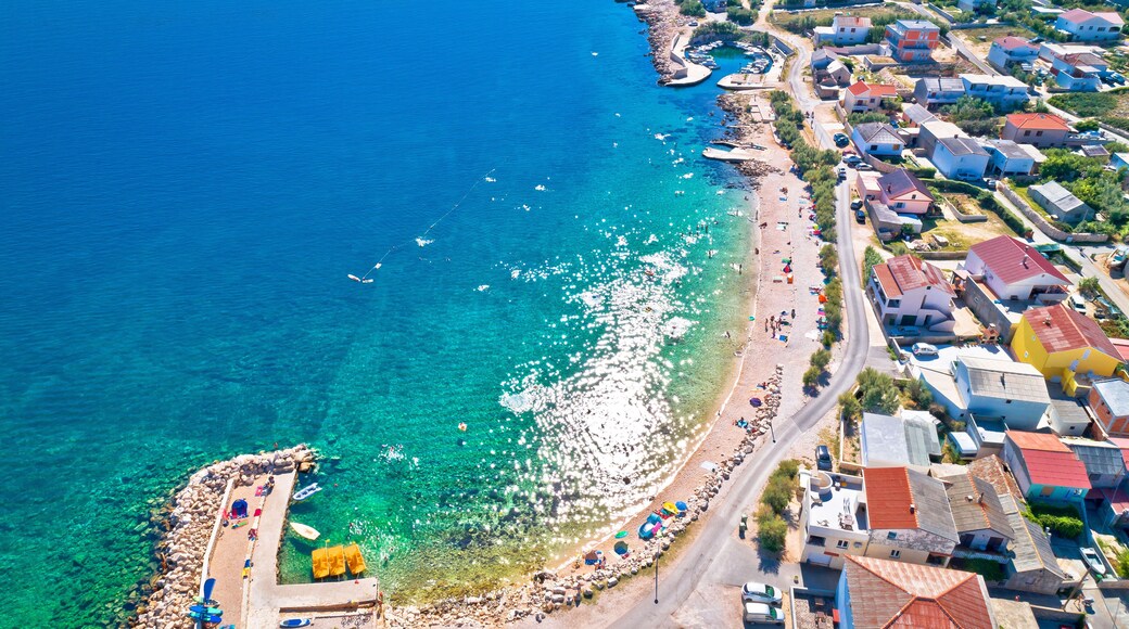 Razanac. Historic town of Razanac beach and waterfront aerial view