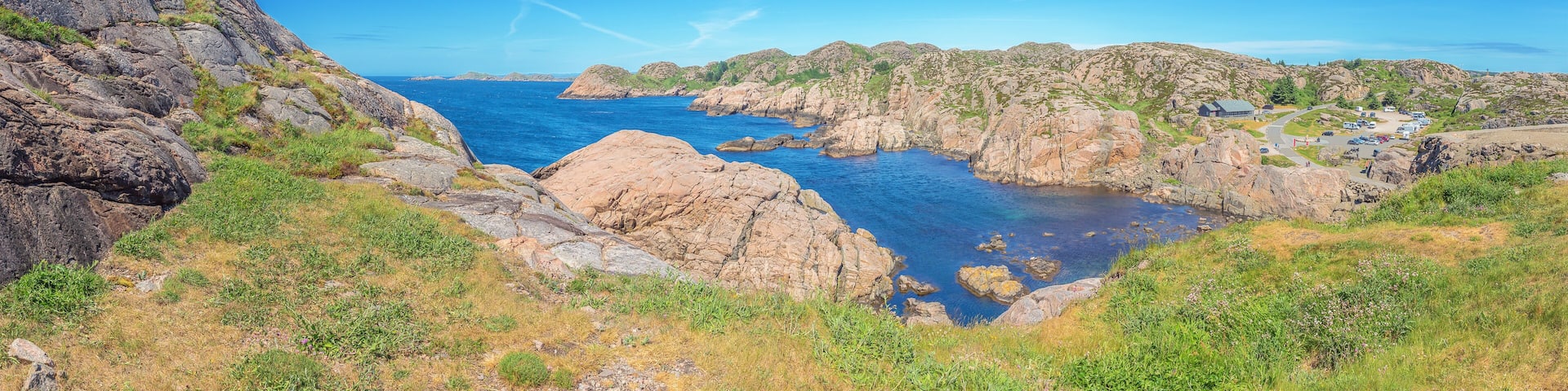 Panorama of the Knarvika Inlet and the access to the Lindesnes lighthouse