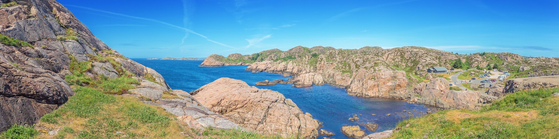 Panorama of the Knarvika Inlet and the access to the Lindesnes lighthouse