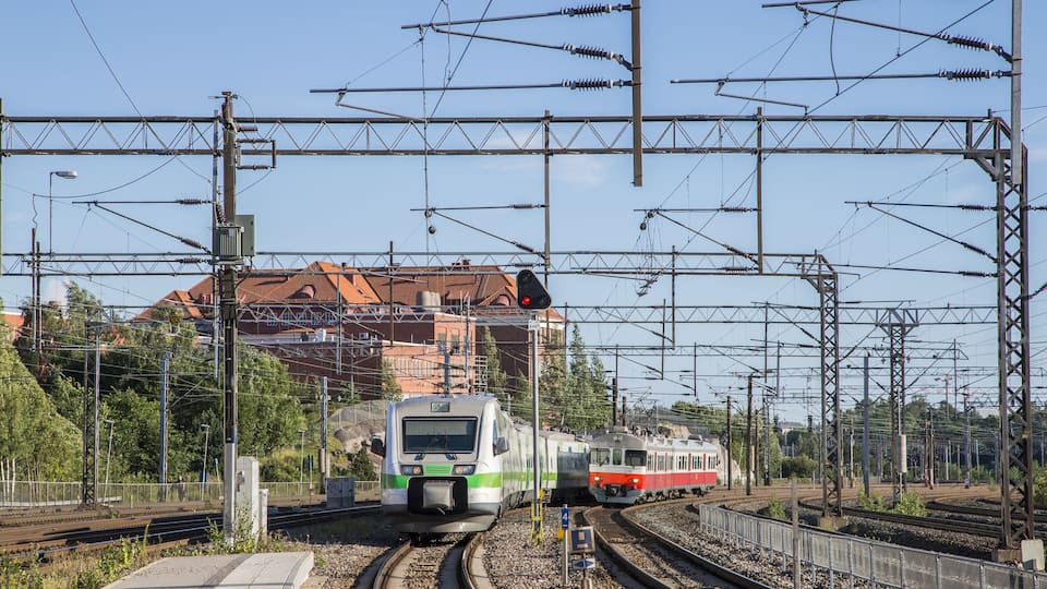 Pasila tain station in Finland with trains arriving; Shutterstock ID 465841805