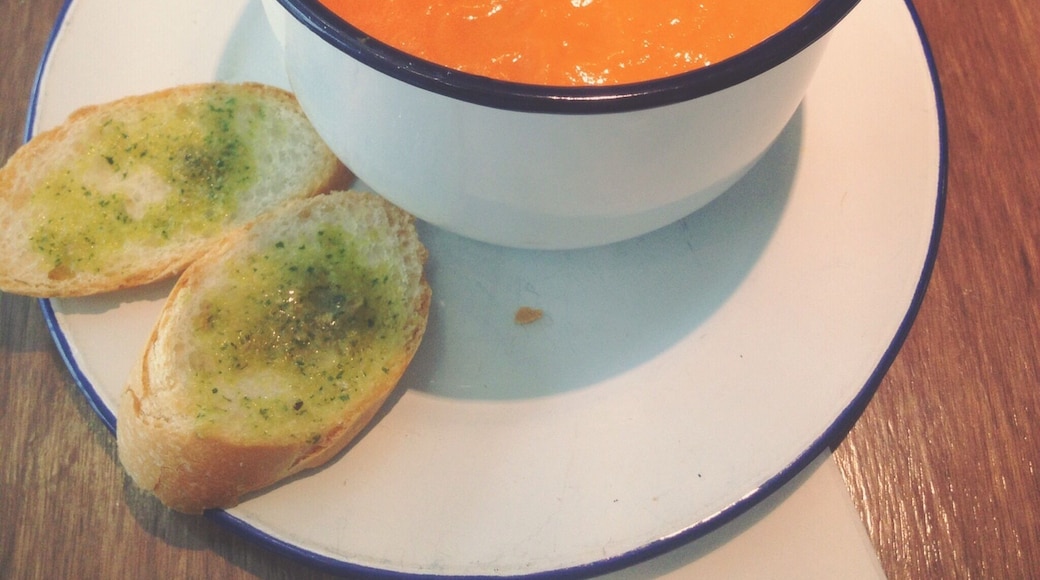 Amazing coffee and soup at The Morning After in the international departure area.