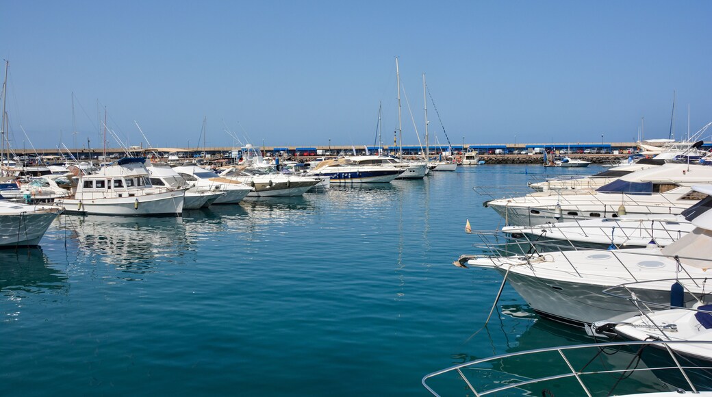 Yachts in Puerto Colon harbor in Costa Adeje, Tenerife, Spain