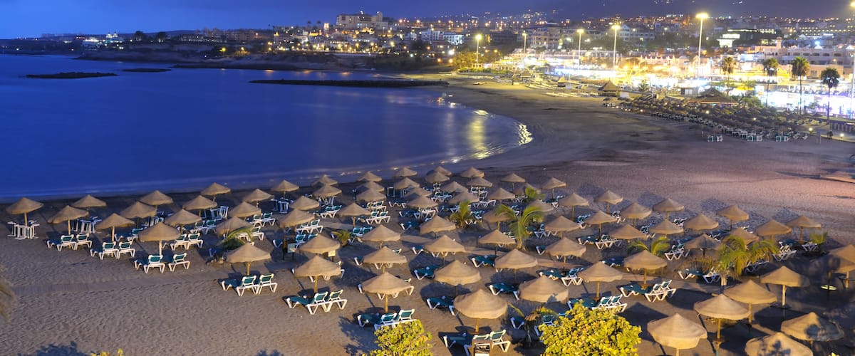 Playa Torviscas at night. Canary Island Tenerife, Spain