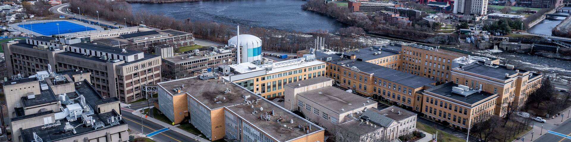Aerial view of UMASS Lowell in early winter