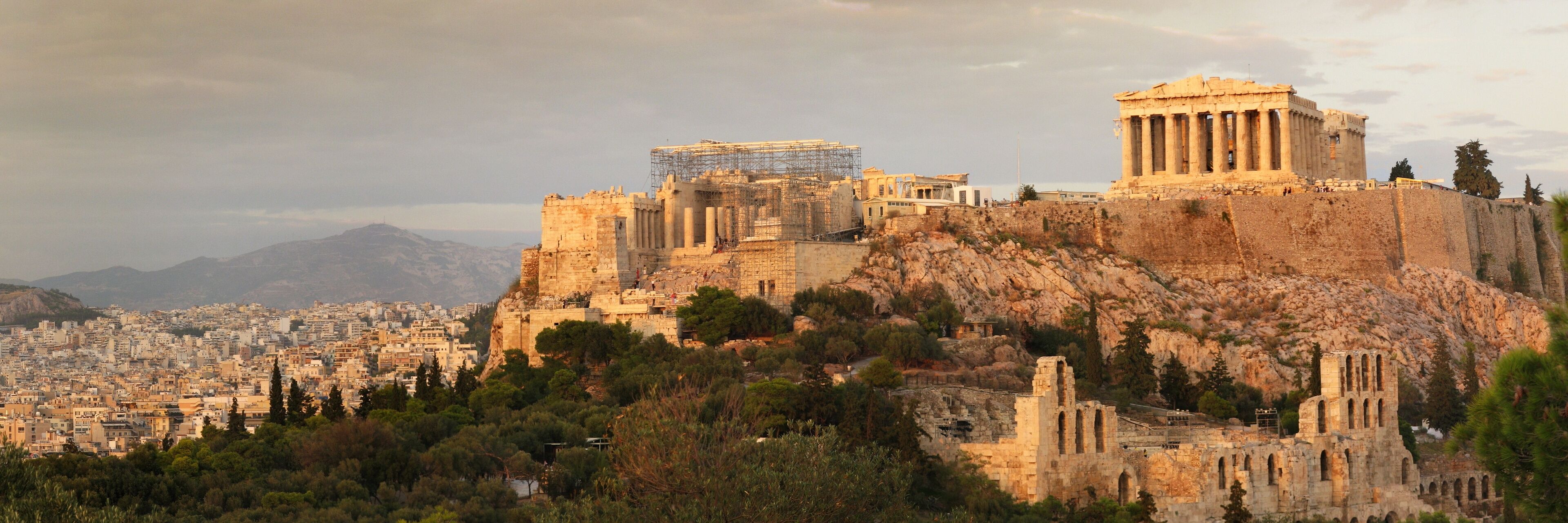 The Acropolis of Athens, including the Parthenon and other ancient ruins.