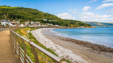 Glenarm featuring general coastal views, a beach and a coastal town