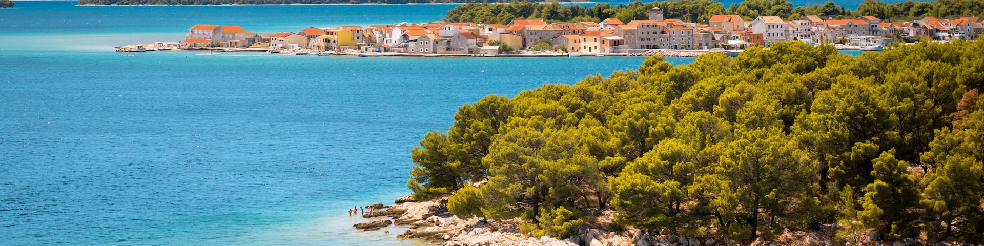 Sunny shore of the Adriatic sea near Brodarica coastline, Croatia