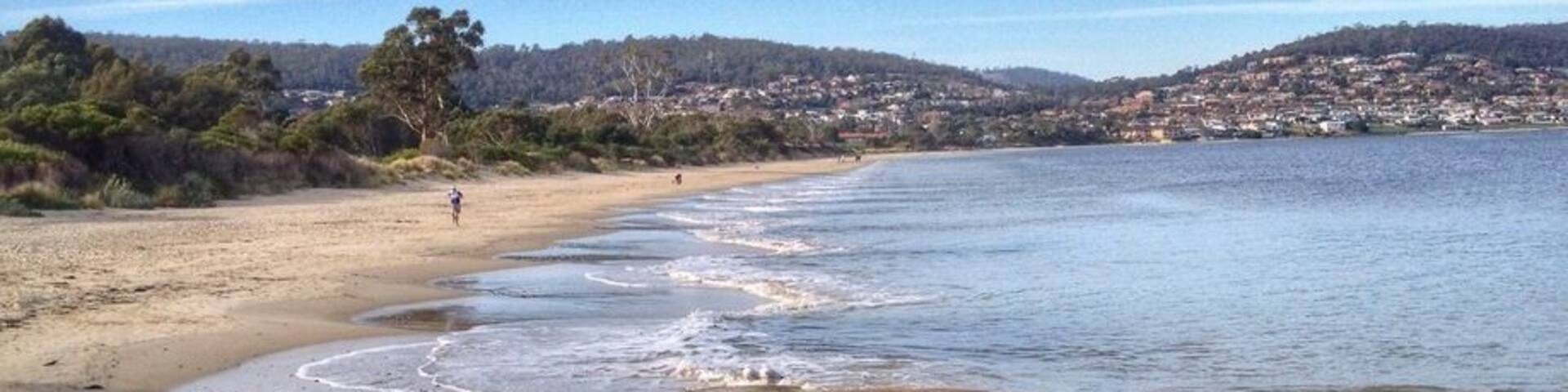 Nice beaches close to the city centre are hard to find - most are tiny or don't have much sand to enjoy. Howrah is about a 10-minute drive from Hobart city and you can bring the pooch.
You'll get a lovely view of the city, river and Mount Wellington.