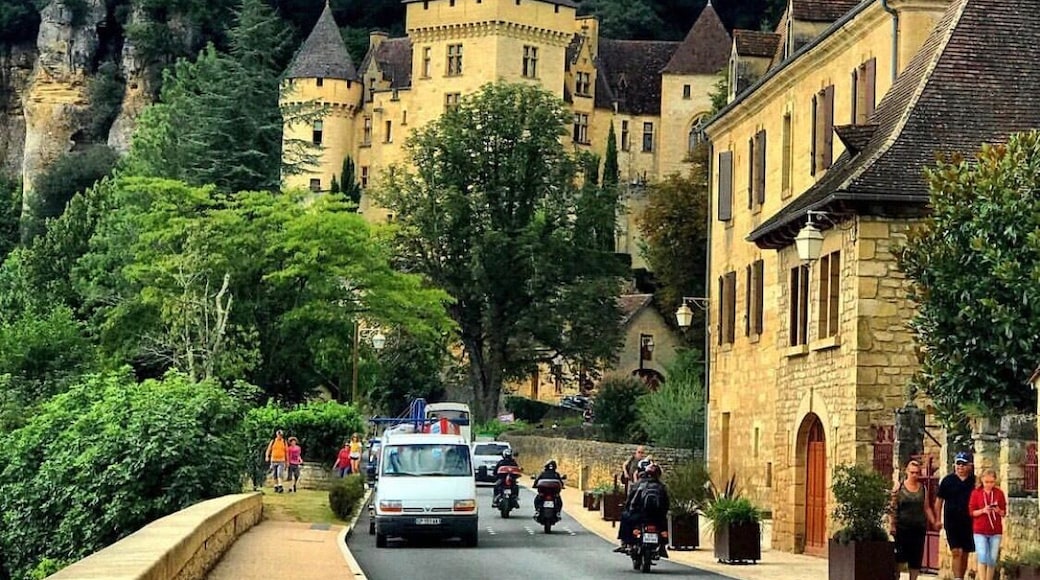 La Roque Gageac is one of France's most beautiful villages. In a stunning position on the north bank of the Dordogne River, and backed by a steep hill / cliffs, with little to suggest that much has changed there in the last 300 years, La Roque-Gageac is truly the perfect picture postcard village. It is about 8km from the historic town of Sarlat.
Explore La Roque-Gageac
The golden yellow houses with their traditional perigord rooves, line the river and spread up the hill behind. While some of the properties in La Roque Gageac are quite modest, there is also an impressive number of grand houses among them. One of the grandest of these is near the road as you enter from Beynac - the 19th century (although it appears older) Chateau de la Malartrie built in Renaissance style.