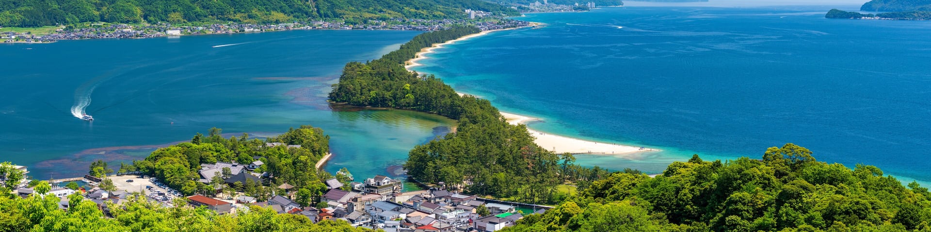 Panoramic image of Amanohashidate (Ama no hashidate) in Kyoto, Japan