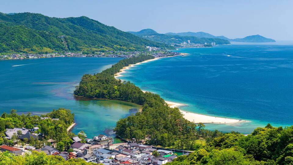 Panoramic image of Amanohashidate (Ama no hashidate) in Kyoto, Japan
