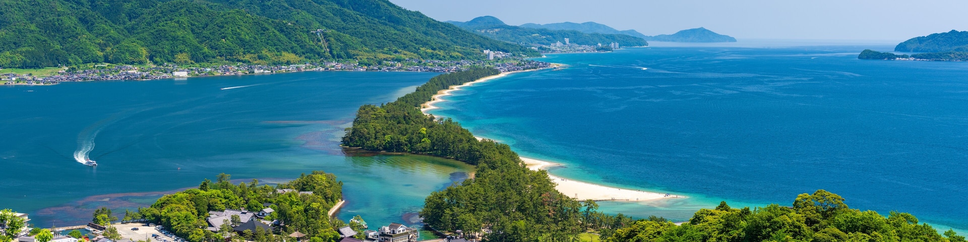 Panoramic image of Amanohashidate (Ama no hashidate) in Kyoto, Japan