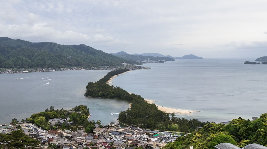 Panorama of Amanohashidate "Heaven Brigde" with Miyazu Bay and Islands in a green Landscape. Miyazu, Japan, Asia.