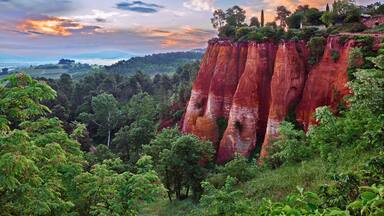 Roussillon, Provence, France: landscape at dawn of the ochre rocks and the valley in the nature park of Luberon