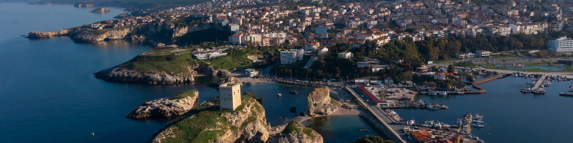drone shooting sile castle and its surroundings, sile, istanbul, turkey