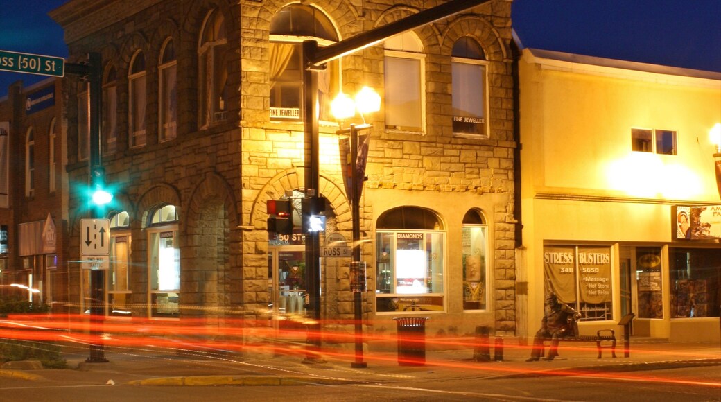 Red Deer featuring heritage architecture, street scenes and night scenes