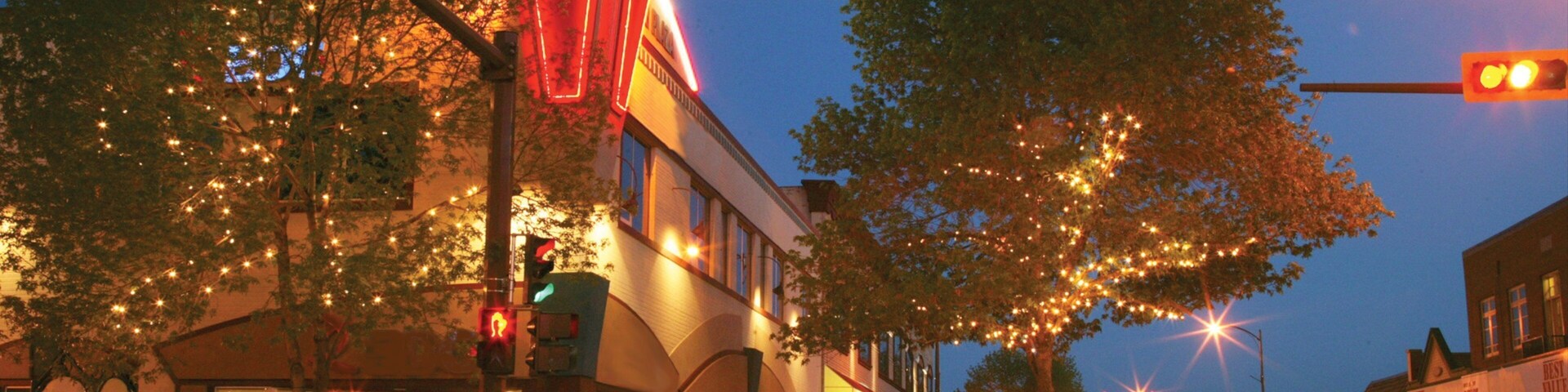 Red Deer showing night scenes, signage and street scenes