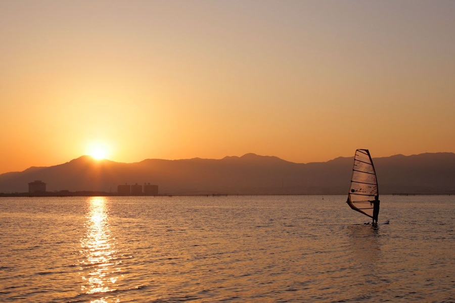 setting sun of Lake Biwa
