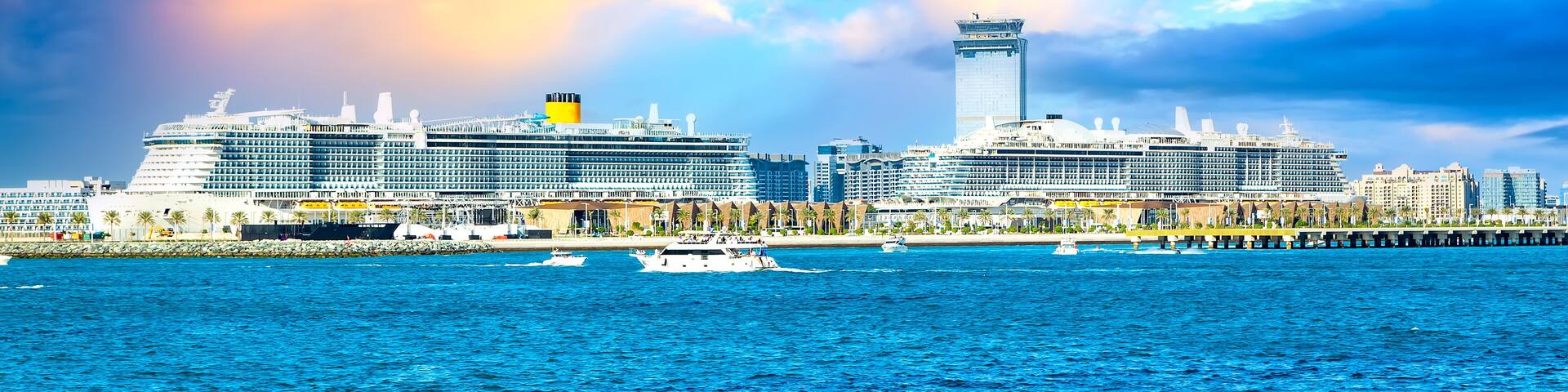 Dubai cruise port terminal, luxury cruise ships docking at dubai cruise port, UAE