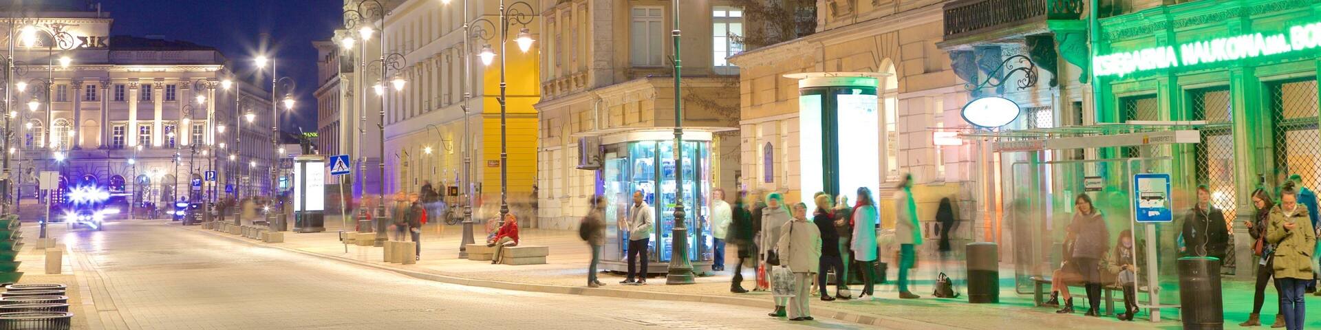 Nowy Swiat Street showing night scenes, street scenes and nightlife