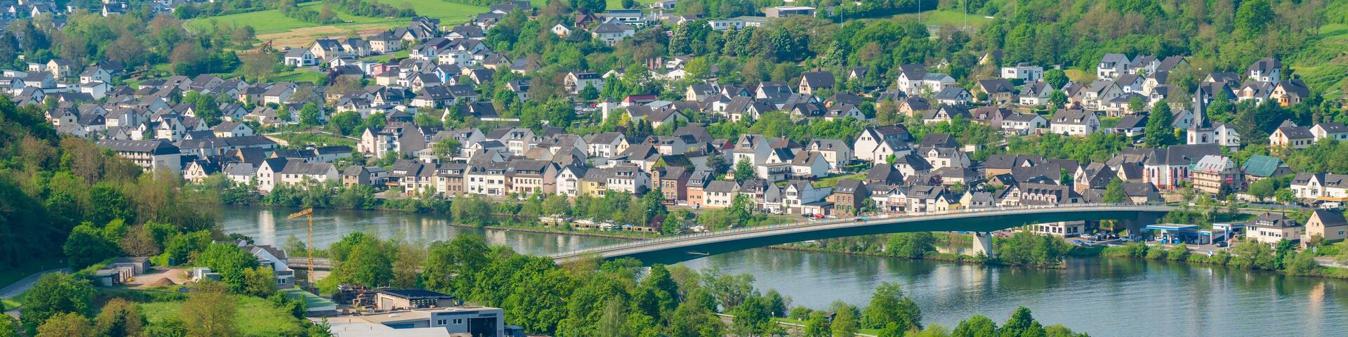 Alken and Loef town on the Moselle River in the Rhineland-Palatinate state of Germany in Spring