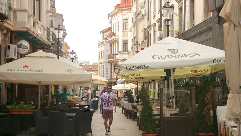 Lipscani which includes street scenes, cafe lifestyle and a city