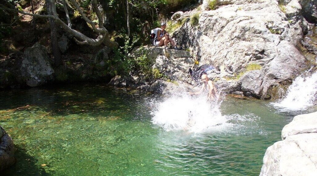 Corsica - Cascade des Anglais - guy jumping in the pond
