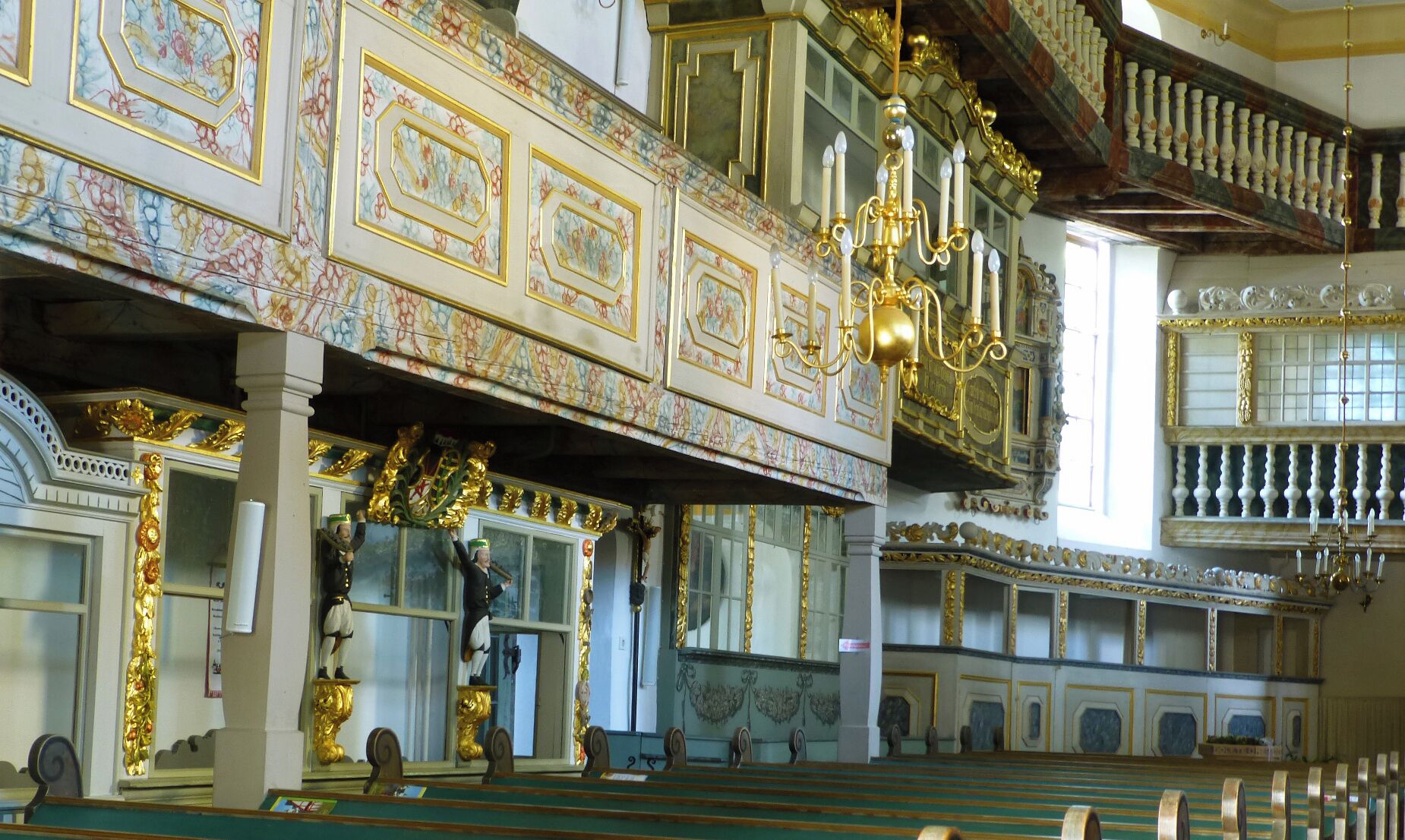 Interior of the St John Church, Scheibenberg, Erzgebirg District, Saxony. Left view with the miners.