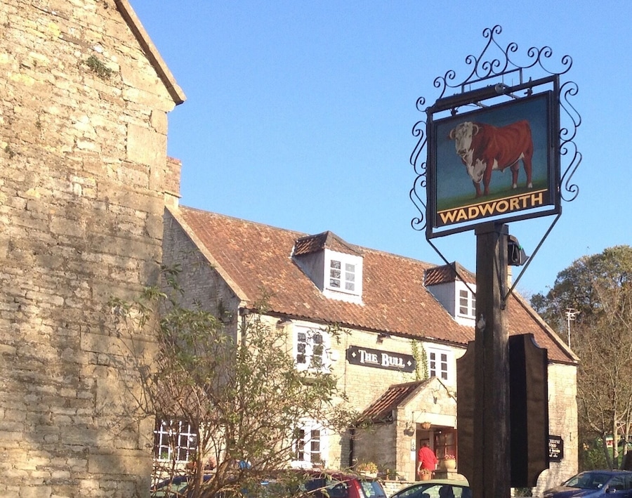 Less than a mile after walking under the M4, through a few muddy fields, lovely place to eat.