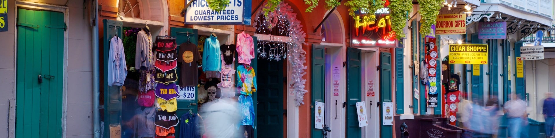 Bourbon Street featuring street scenes and a city